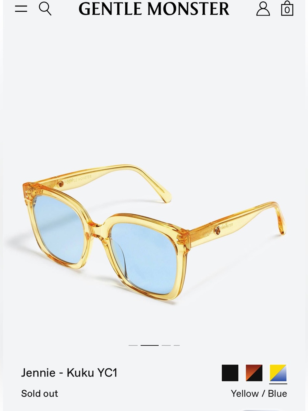 GENTLE MONSTER Yellow Transparent Frame Blue Lens Sunglasses